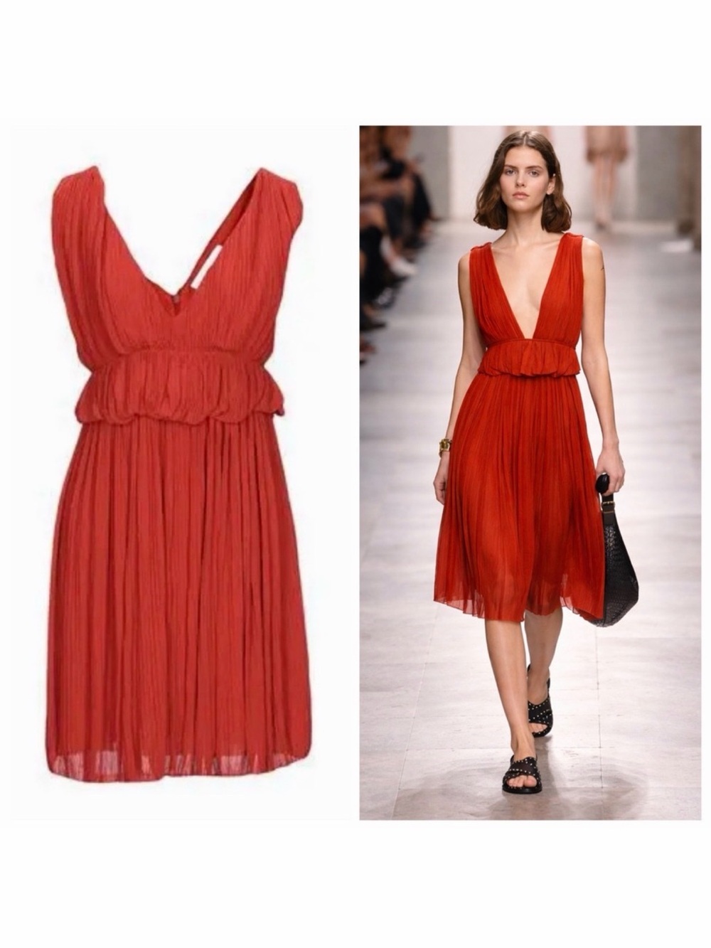 Chloé Orange Midi Dress Pleated Peplum 2 Cocktail Party Wedding Guest NWT 🟡